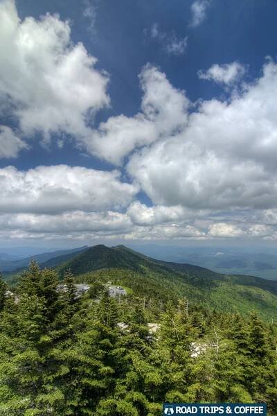 Clouds linger over the mountains at Mt. Mitchell on the Blue Ridge Parkway in North Carolina
