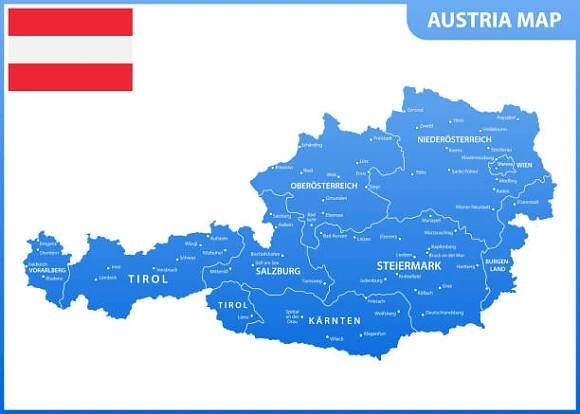 podrobná mapa rakouska s regiony nebo státy a městy, hlavním městem, národní vlajkou - linec stock ilustrace