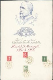 1A267 Příležitostný tisk T.G. Masaryk 1850-1935, razítko + známky - Filatelie