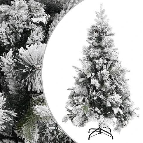 Vánoční stromek se sněhem a šiškami 225 cm PVC a PE