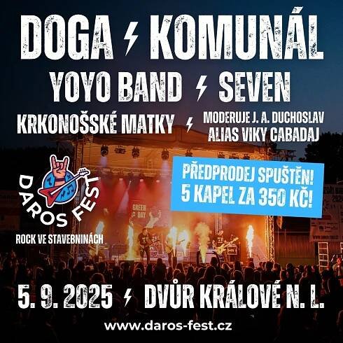 Online předprodej spuštěn! Objevte 5 kapel za 350 Kč :: DAROS FEST