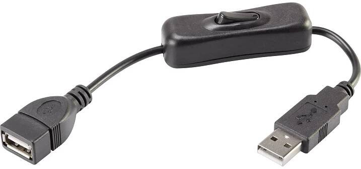 Renkforce USB kabel USB 2.0 USB-A zástrčka, USB-A zásuvka 0.25 m černá vč. spínače ZAP/VYP, pozlacené kontakty RF-3322982