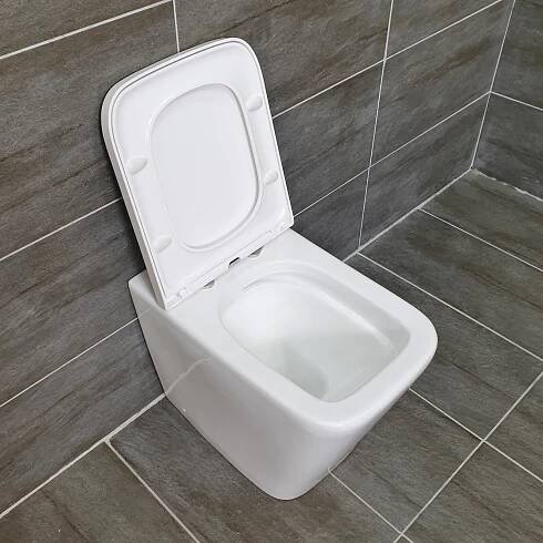 Rose Square Back to Wall WC Pan with Soft Close Toilet Seat - Image 3