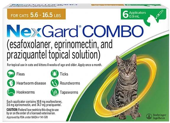 NexGard COMBO Topical Solution for Cats - 5.6-16.5 lbs, Yellow Box
