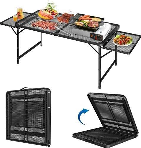 UISEBRT 120x60cm Skládací venkovní kempingový stůl, výškově nastavitelný boční stůl s