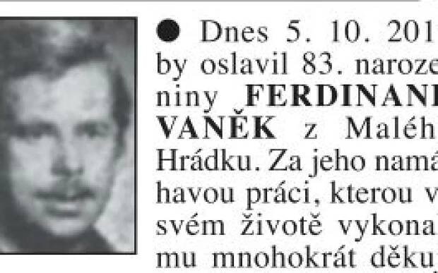 Galerie: Půvabný vtip po 30 letech. V Právu znovu přejí Ferdinandu Vaňkovi - Fotka 1 - Echo24.cz