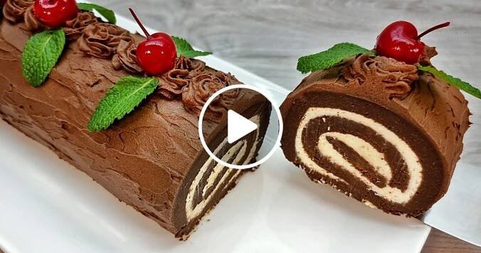 Chutná ještě lépe než vypadá! Mega čokoládová ROLÁDA s krémovou náplní si vás získá po prvním soustu. Bez pečení, bez mouky a bez vajec! (VIDEO)