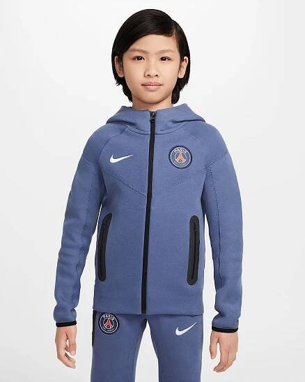 Flísová mikina Nike Football Paris Saint-Germain Tech s kapucí a zipem po celé délce pro větší děti (chlapce) - Diffused Blue/Bílá
