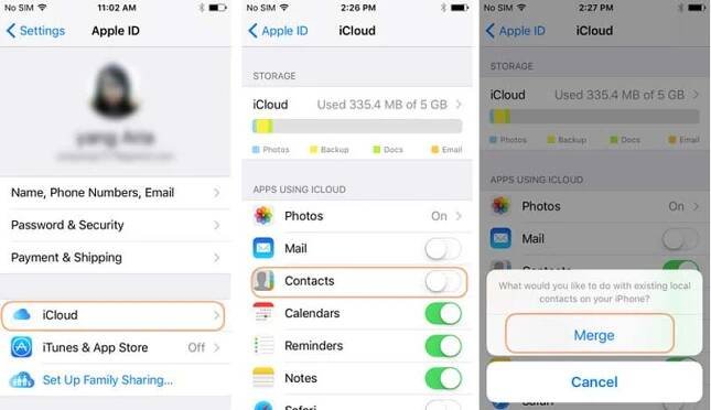 Sloučit kontakt iCloud