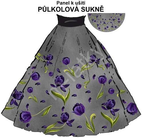OB Půlkolová sukně tulipány Funkční úplet 30300001 74 cm - náš tisk na objednávku – výběr z variant panel se střihem