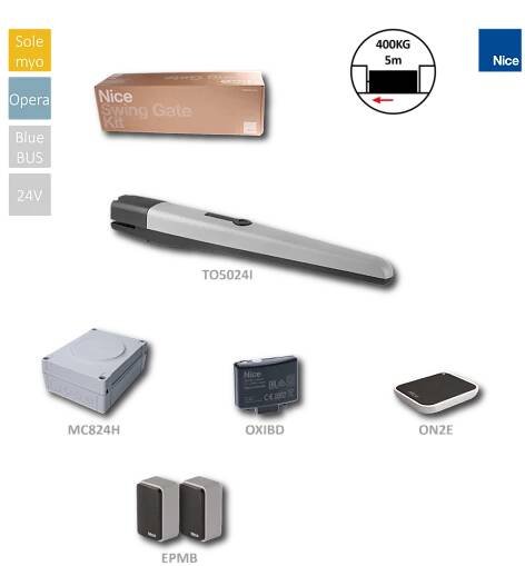 Sada pro jednokřídlou bránu do 5m/křídlo - intenzívní provoz, 1x TO5024i, 24V, 120W, 2200N, 1x MC824H, 1x OXIBD, 1pár EPMB, 1x ON2E