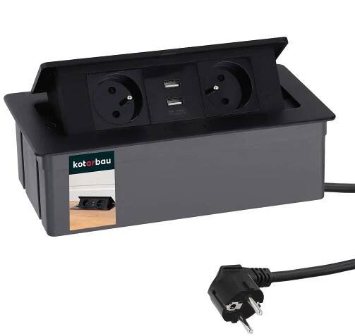 Stolová zásuvka + predlžovací kábel usb čierna