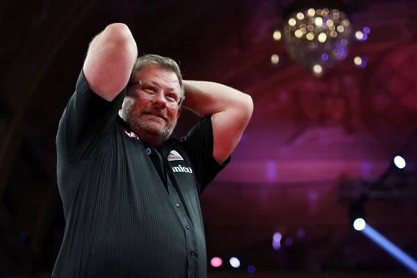 James Wade of England reacting after a victory.