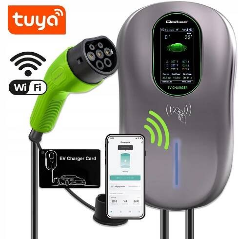 Nabíjecí stanice EV 22 kW Typ2 3-fázová Wallbox WiFi TUYA RFID LCD displej