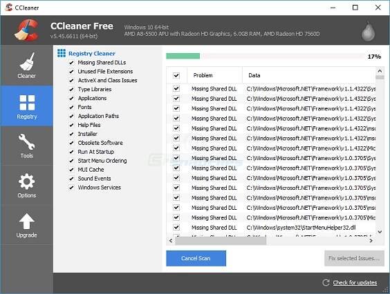 screenshot of CCleaner