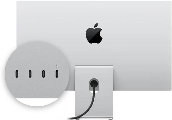 Detail konektorů na zadní straně monitoru Apple Studio Display