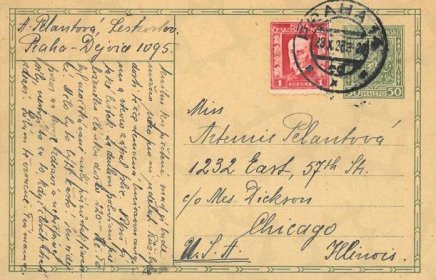Zadní strana pohlednice datované 23. říjen, 1928