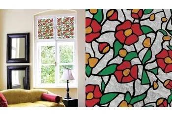 Okenní dekorace PATIFIX | samolepicí okenní fólie na sklo 11-2200 | šíře 45 cm | ČERVENÉ KVĚTY + Samolepicí tapeta červené květy na okno a sklo (metráž) PATIFIX 11-2200 v šíři 45 cm