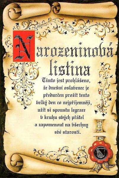 Nekupto Přání k narozeninám Narozeninová listina