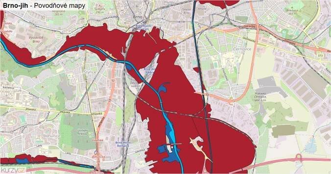 Povodňová mapa Brno-jih
