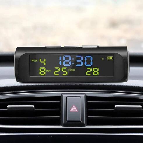 Car TPMS Look Solární digitální hodiny do auta s LCD displejem s časem a datem teploty v autě Příslušenství do auta