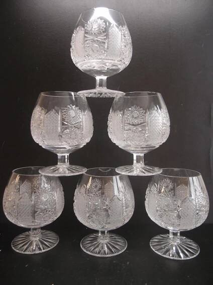 6x kulaté broušené sklenice retro