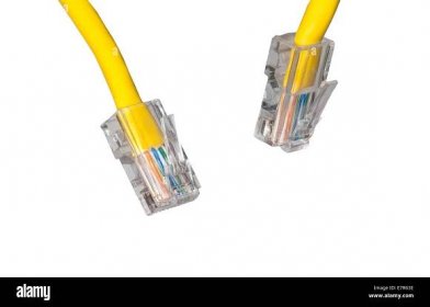 close upshot of lan cable networking Stock Photo
