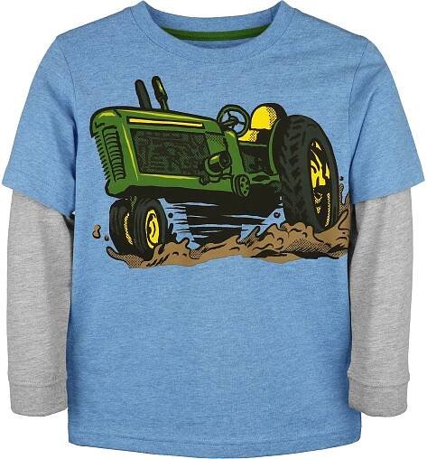 DĚTSKÉ TRIČKO JOHN DEERE S DLOUHÝM RUKÁVEM TRAKTOR BLÁTO, MODRÉ