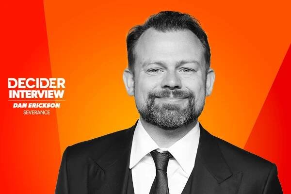 DAN ERICKSON in black and white on an orange background