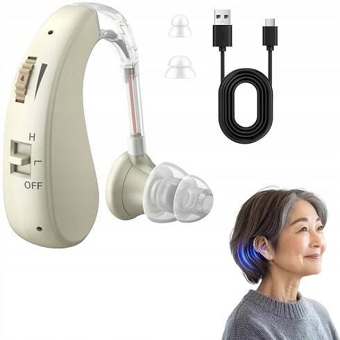 SLUCHOVÉ ZAŘÍZENÍ moderní dokanálové, nabíjené přes USB kabel, součástí balení