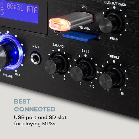 Auna AMP-5 BT, HiFi zosilňovač, 2 x 50 W RMS, BT, 2 x mikrofón, čierny - Image 2