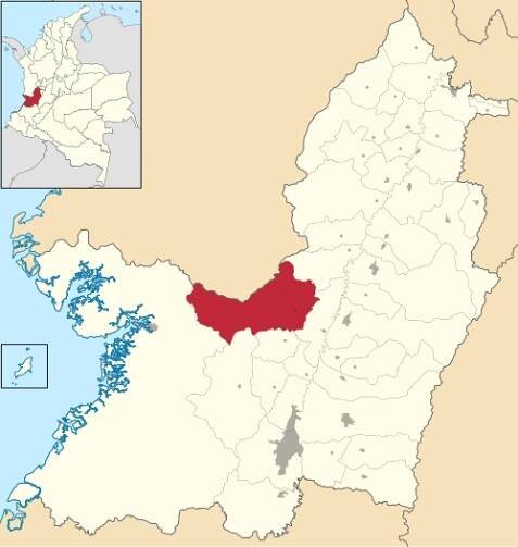 Location of the municipality and town of Calima, Valle del Cauca in the Valle del Cauca Department of Colombia.