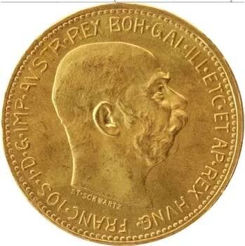 Rakouská zlatá mince 20 korun Franz Josef 1915 (restrike), 6.1 g čistého zlata (ryzost 0,900)