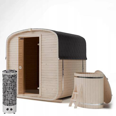 Zahradní sauna QUADRO 180 с m 1QL sada s kamny HARVIA PC70 a Bali 120 cm