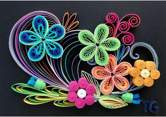 Paper Quilling Flowers And Leaves Art Design - Sparkle Your Home - Size 5''x7'' (F9)