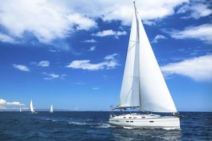 Sailing Boat Yacht or Sail Regatta Race on Blue Water Sea. Sport. Stock Image - Image of nature, boating: 49909199