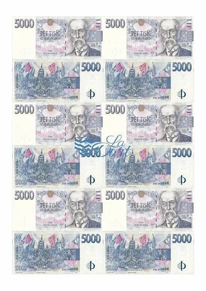 České platné bankovky 5.000,-Kč - líc a rub - A4 - 00221