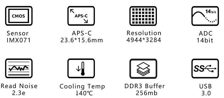 ZWO Color CMOS Camera ASI071MC Pro cooled - Chip D=28.4 mm
