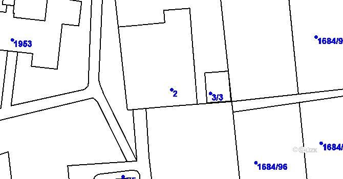 Parcela st. 2 v KÚ Starý Lískovec, Katastrální mapa