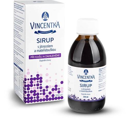 Vincentka Sirup s jitrocelem a mateřídouškou 200 ml