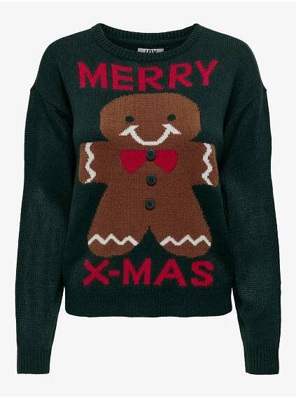 Tmavě zelený dámský vánoční svetr JDY Cookie
