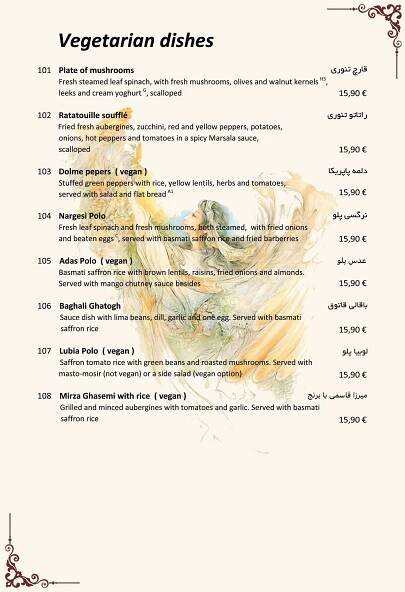 Menu - Restaurant Persia Erlangen - Menu card online + as PDF download 