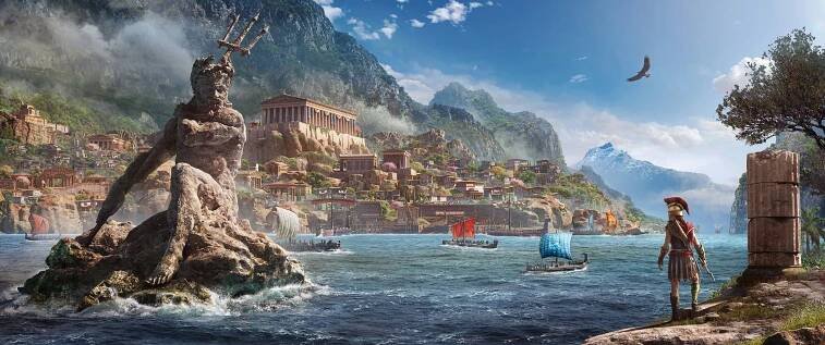 3440x1440p Assassin's Creed Odyssey Background Statue Of Poseidon