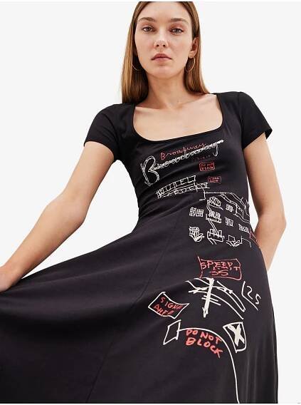 Desigual - Černé dámské vzorované šaty Desigual Broadway Road | ZOOT.cz