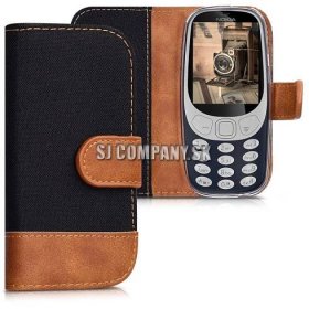 Kožený obal Nokia 3310 (2017) - Wallet Canvas - čierno-hnedá | Kožené ...