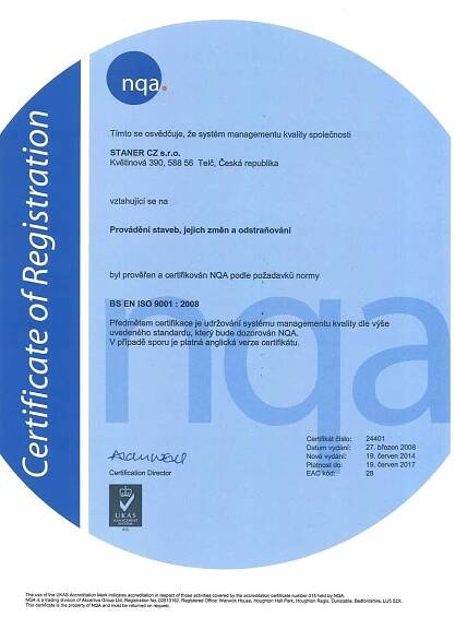 Certifikáty – STANER CZ s.r.o.