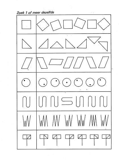http://www.kleutergroep.nl/Werkbladen/Zoek%20een%20of%20meer%20dezelfde.JPG | Werkbladen, Voorschoolse activiteiten, Voorschoolse wiskunde