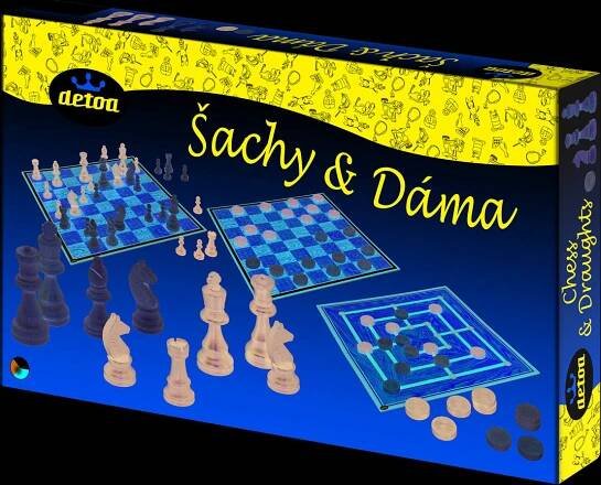 Šachy,dáma, mlýn dřevěné figurky a kameny společenská hra