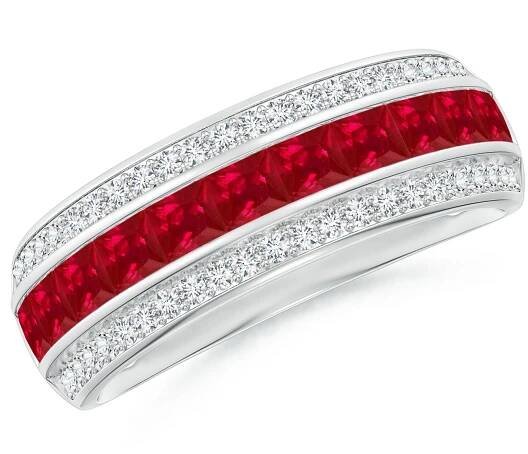 2.5mm AAA Channel-Set Square Ruby and Diamond Half Eternity Band in White Gold