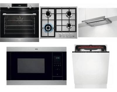 Set domácích spotřebičů AEG Mastery SteamBake BCK455350M + AEG Mastery StepPower HGB64420SM + AEG DPE5660M + AEG Mastery MSB2547D-M + AEG Mastery MaxiFlex FSB53927Z